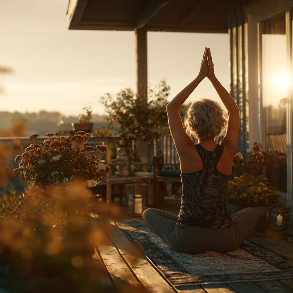 Людина медитує на світанку
